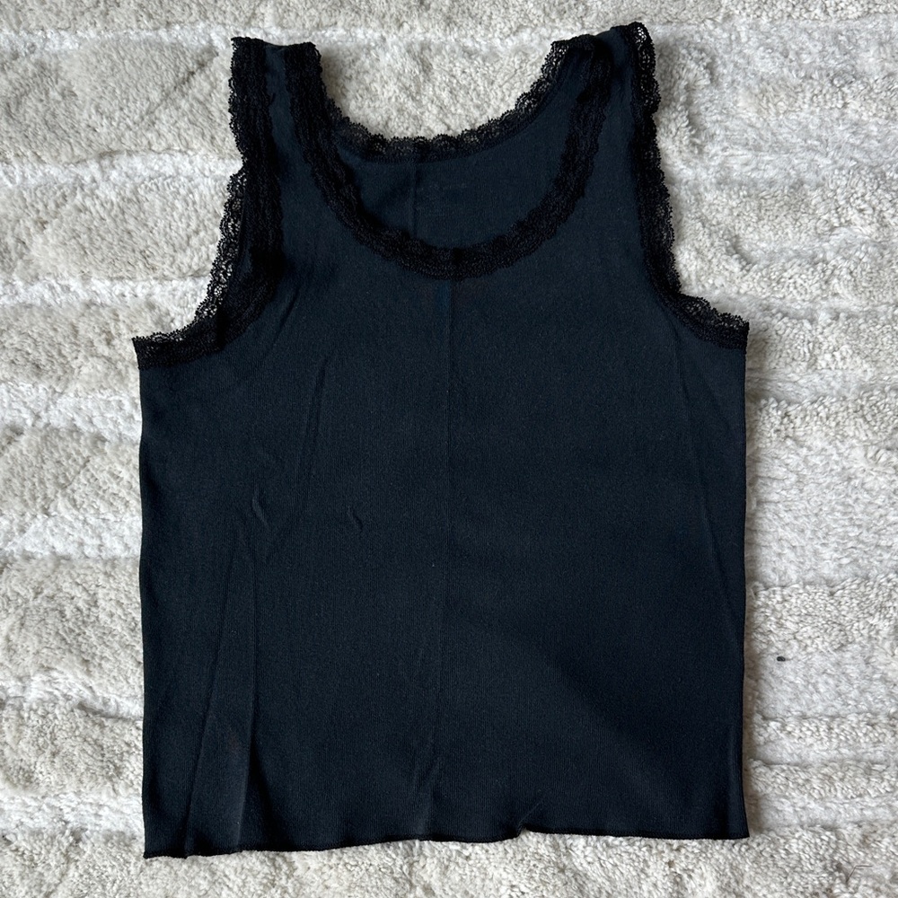 Brandy Melville Black Lace Trim Tank Top